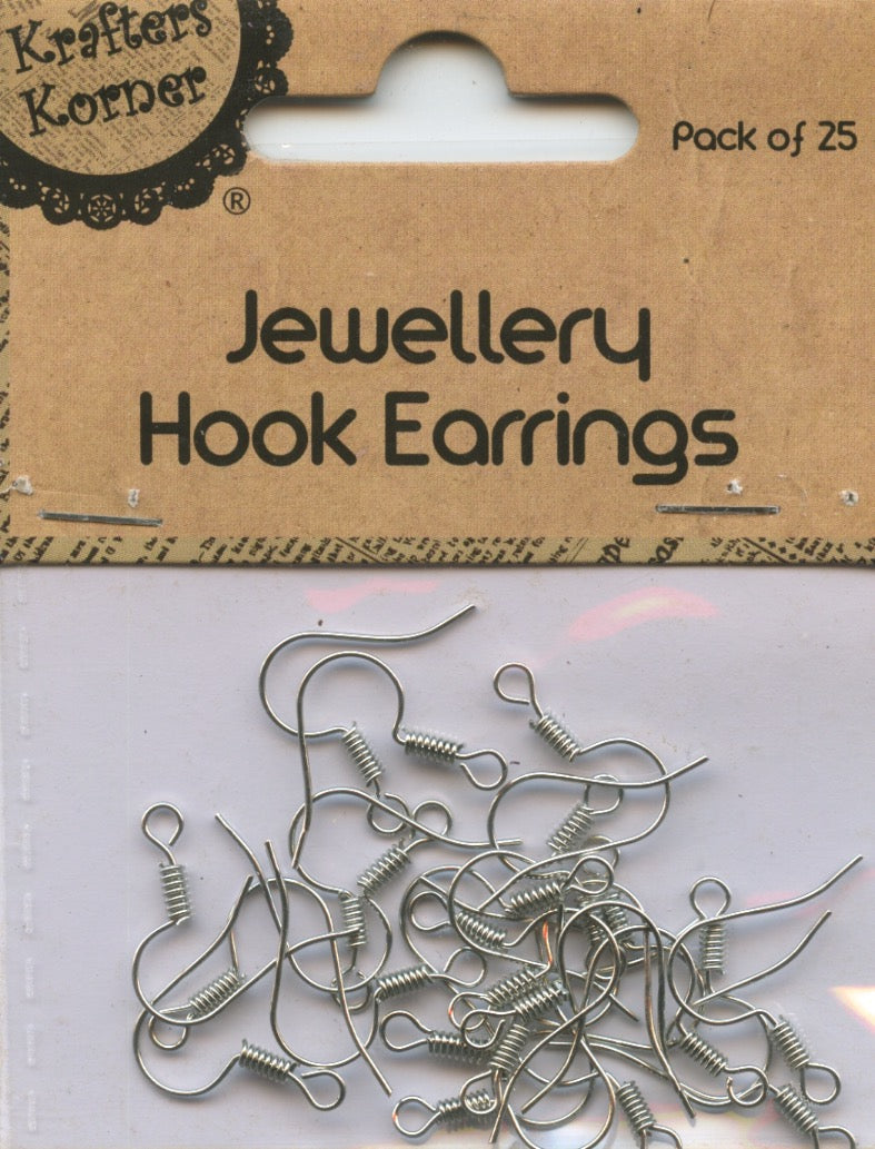 Jewellery Hook Earrings - Silver - Pack of 25