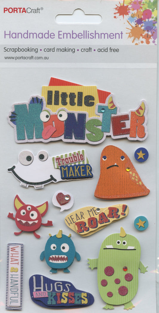 Porta Craft Handmade Embellishments Self Adhesive Little Monster 12pc