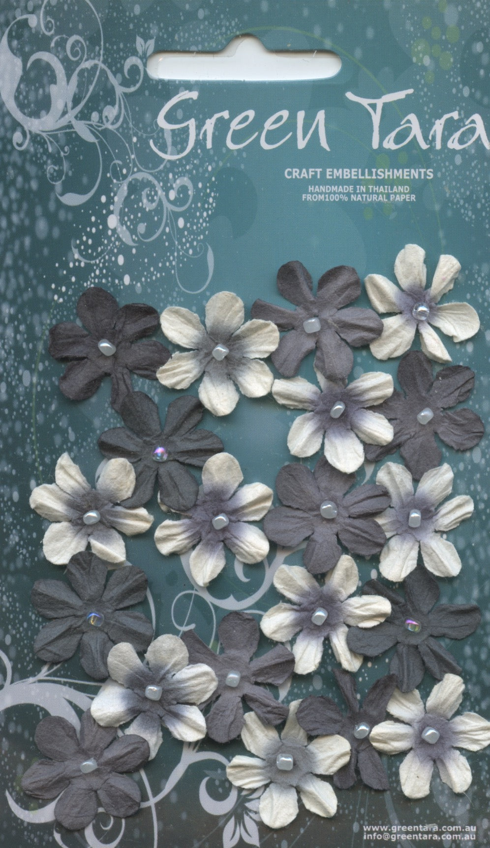 Mini Flowers - Black/Greys/White with Pearl centre - 20 pk