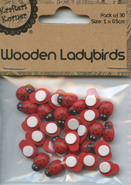 Mini Wooden Ladybirds - Adhesive - Pack of 30