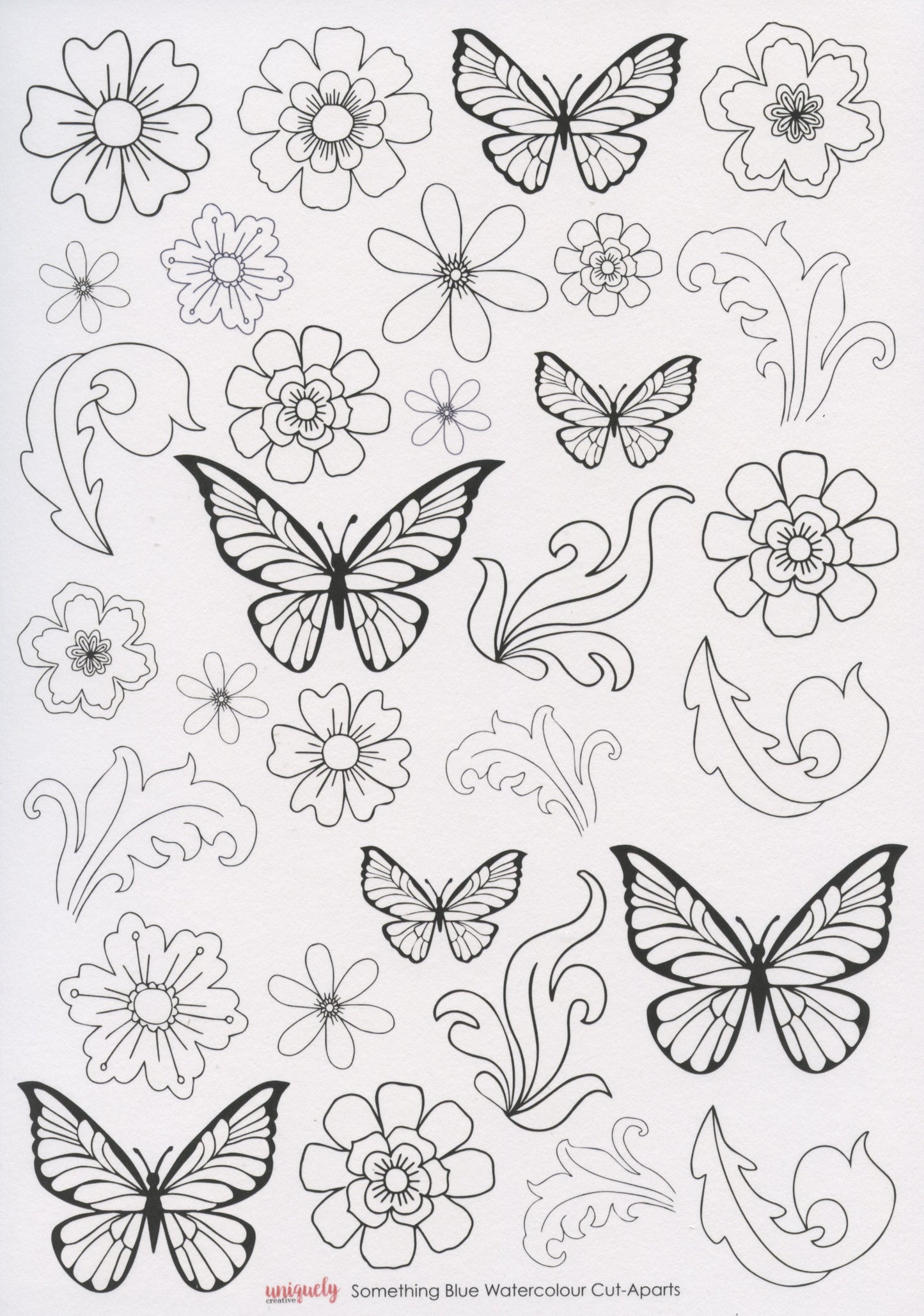 Cut-a-parts Card Toppers - Watercolour Flowers & Butterflies - 1 sheet