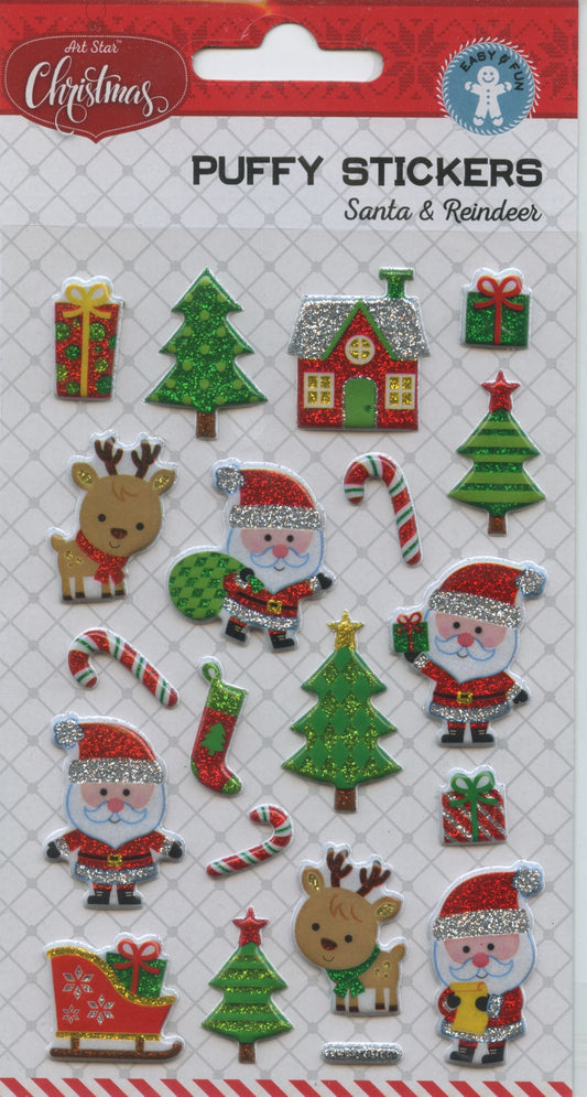 Art Star Jolly Santa and Reindeer Puffy Stickers - 19 pk