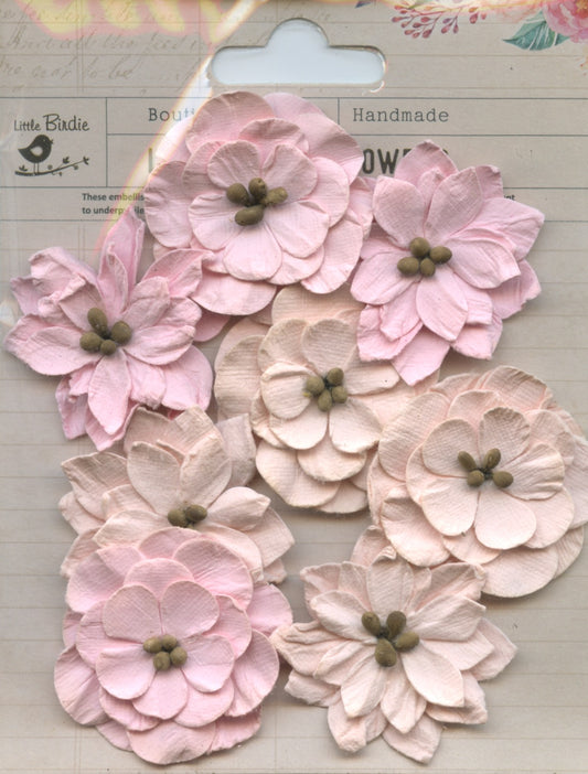 Little Birdie Handmade Embellishments 3D Flowers Serenade Blush 8pc