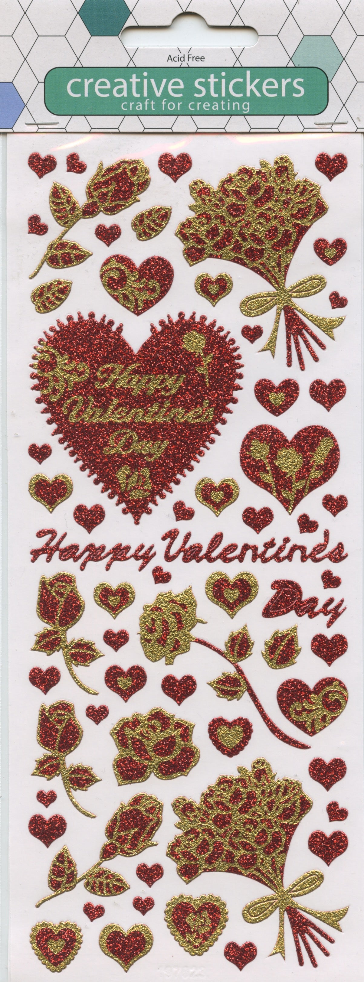 Happy Valentines Day - Love hearts/Roses - Craft Stickers 62pk