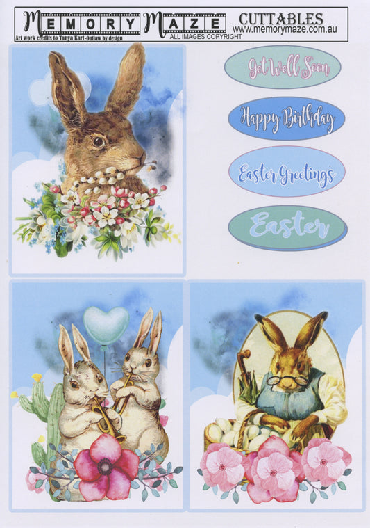 Cuttables Card Toppers - Easter Greeting Rabbits Design #2 - 1 sheet