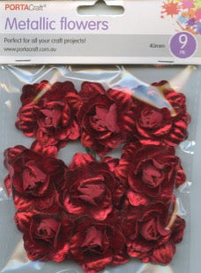 Metallic Flowers - Red - 40mm - 9 pk