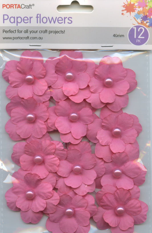 Porta Craft Paper Flowers 12pk 40mm - Pink