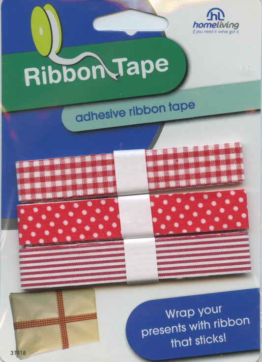 Ribbon Tape Adhesive Assorted Colours- Red/White