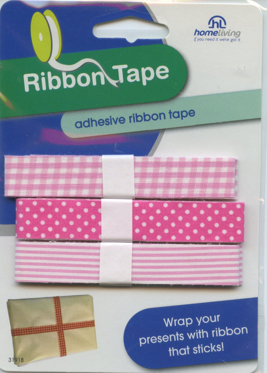 Ribbon Tape Adhesive Assorted Colours- Pink/White