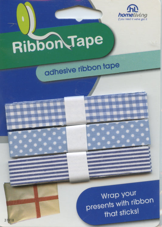 Ribbon Tape Adhesive Assorted Colours- Blue/White