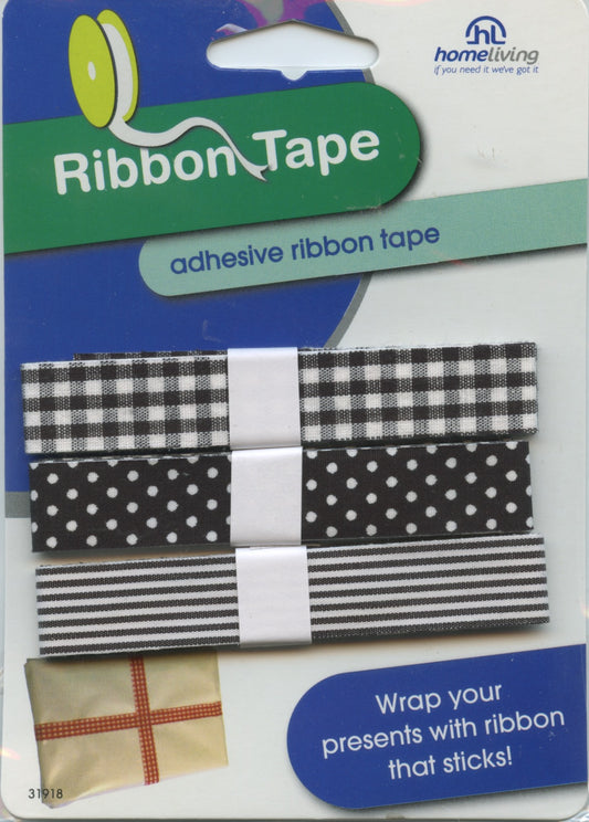 Ribbon Tape Adhesive Assorted Colours- Black/White