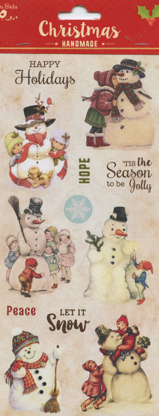 Little Birdie Christmas Stickers Handmade Snowman/Wording 12 pc