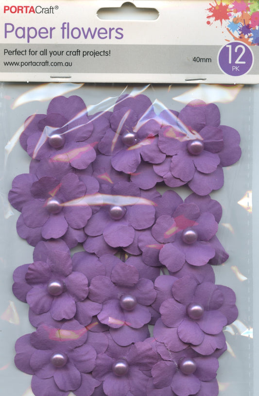 Porta Craft Paper Flowers 12pk 40mm - Purple