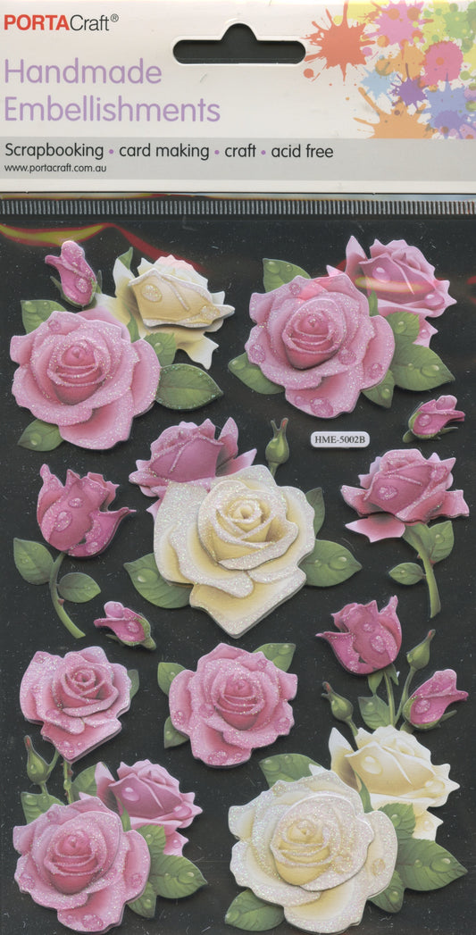 Handmade Embellishments adhesive - Pink/Cream Roses