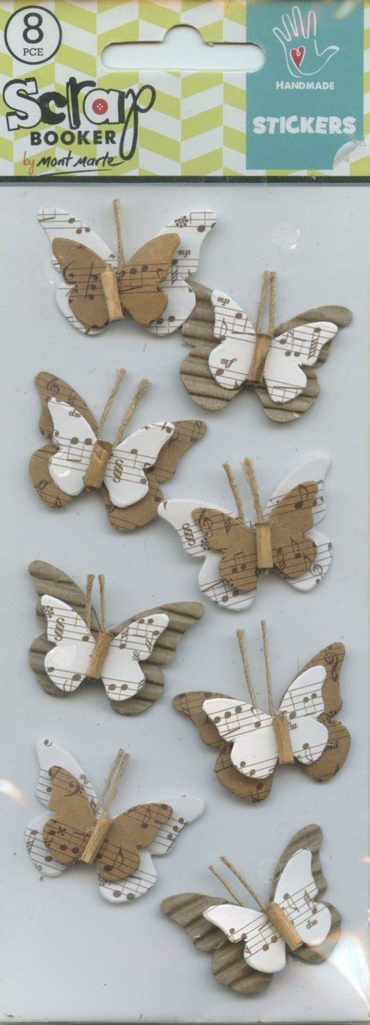 Scrap Booker Handmade Embellishment Stickers 3D Melody Butterflies 8pc