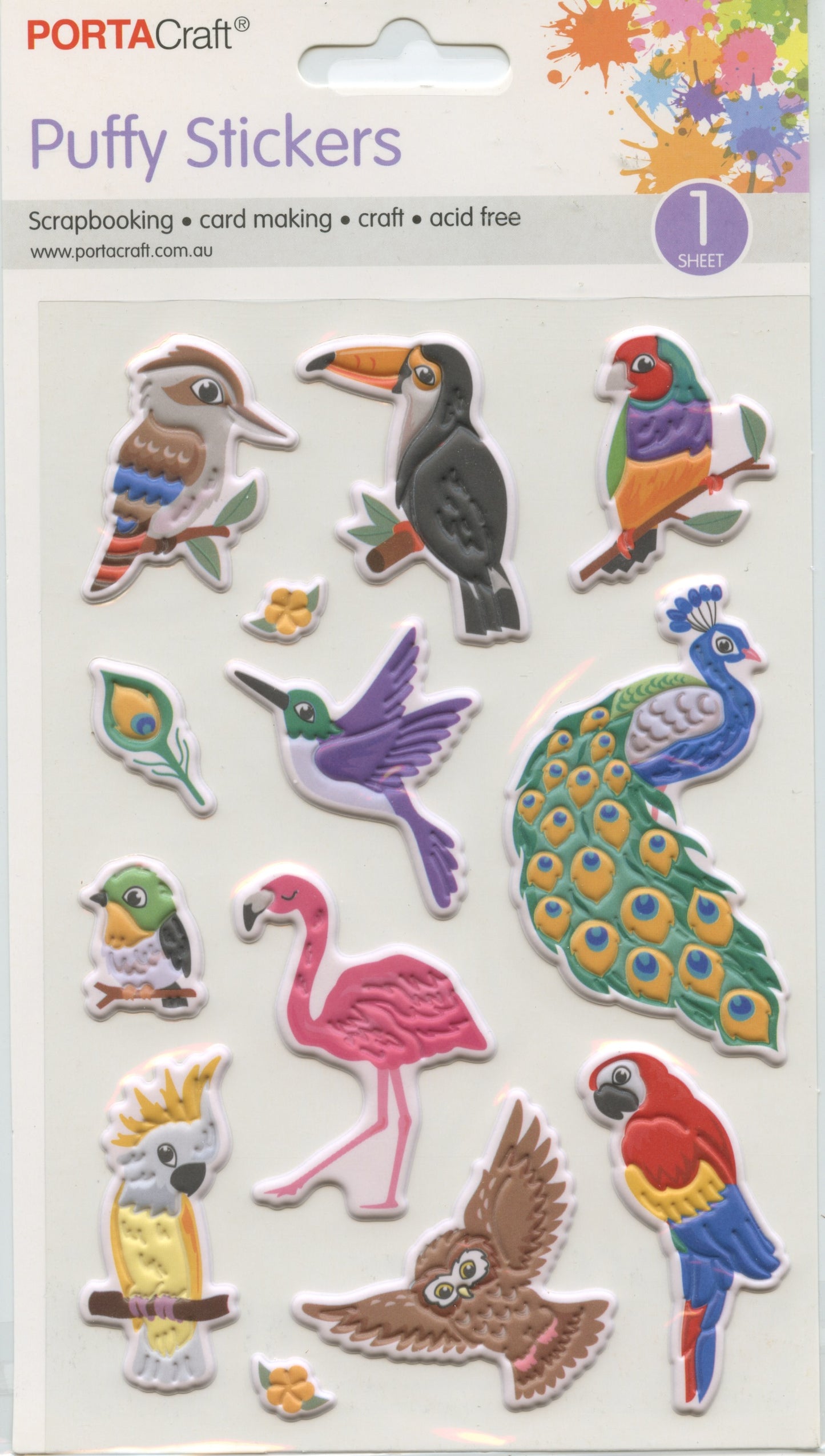 Puffy Stickers -  Birds - 13 pcs