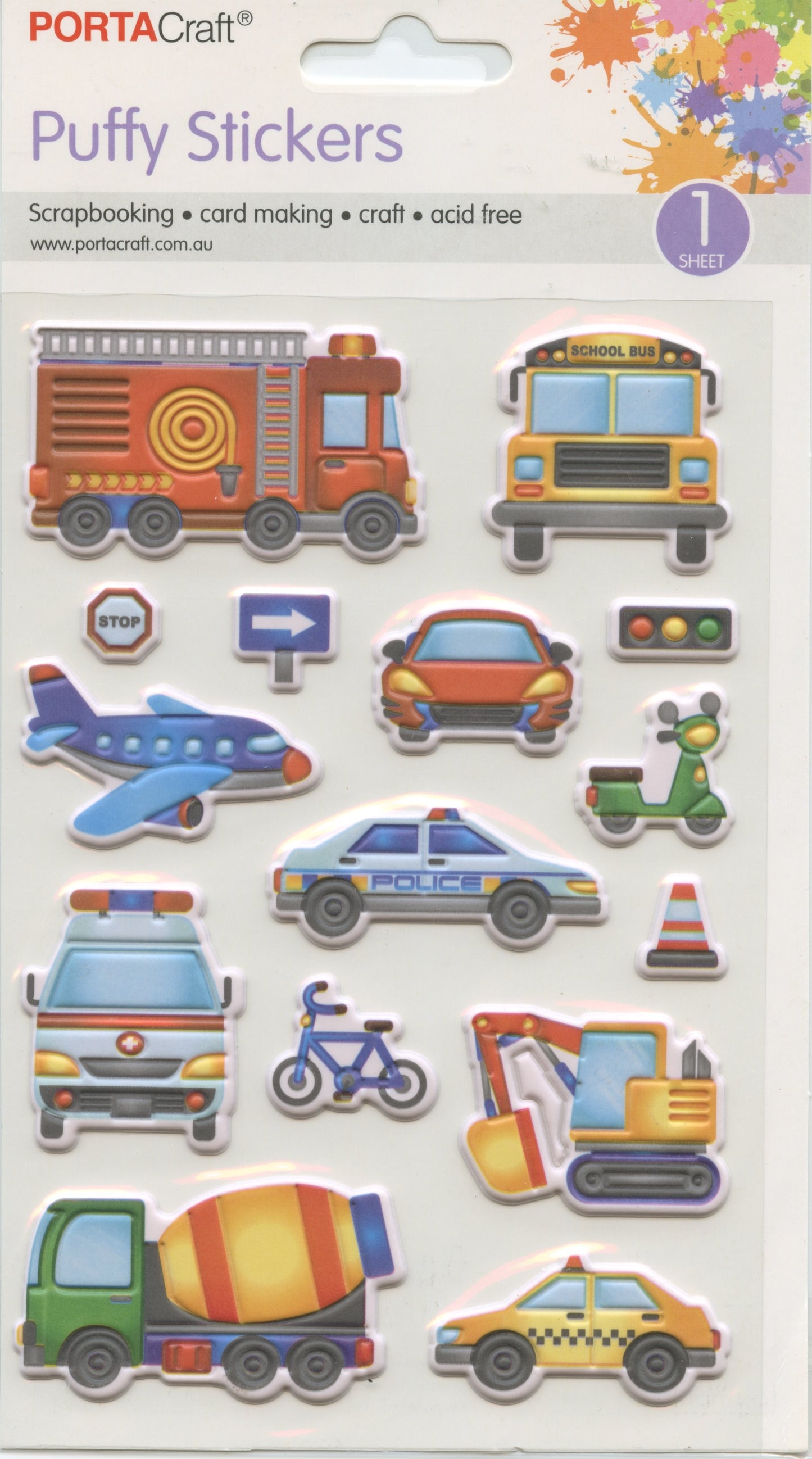 Puffy Stickers -  Transport Theme - 15 pcs