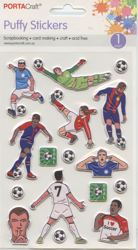 Puffy Stickers -  Soccer Theme - 16 pcs