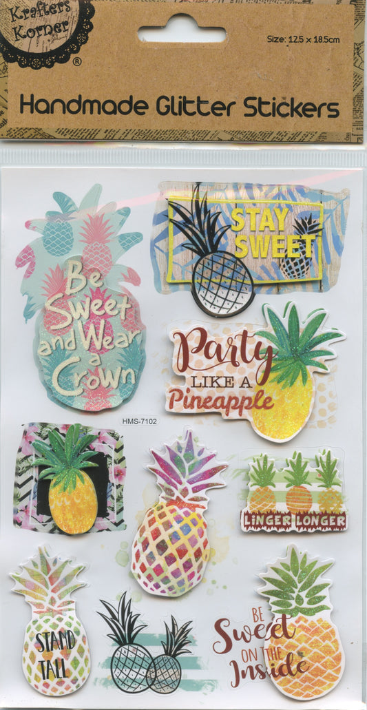 Craft Handmade Glitter Stickers Pineapples 9pc