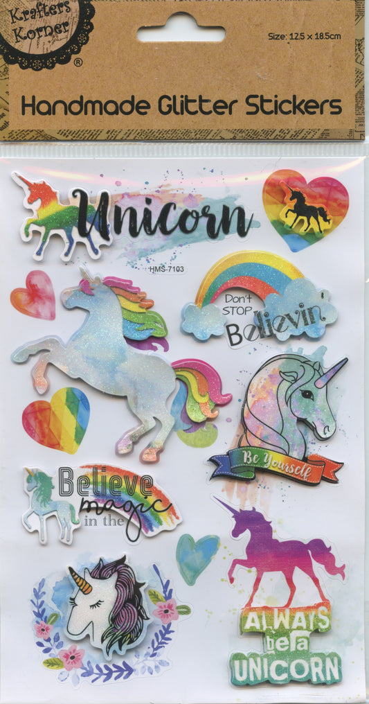 Craft Handmade Glitter Stickers Unicorns 11pc