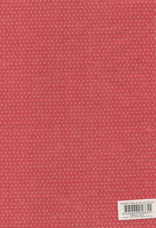 Printed Felt - Red with Small White Dots - 1 piece