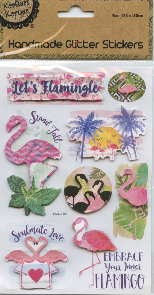 Craft Handmade Glitter Stickers Flamingo 8pc