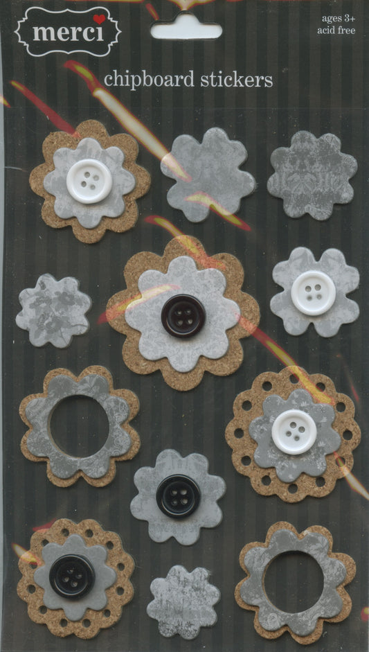 Merci Chipboard Stickers #1 - Flowers -12 pc