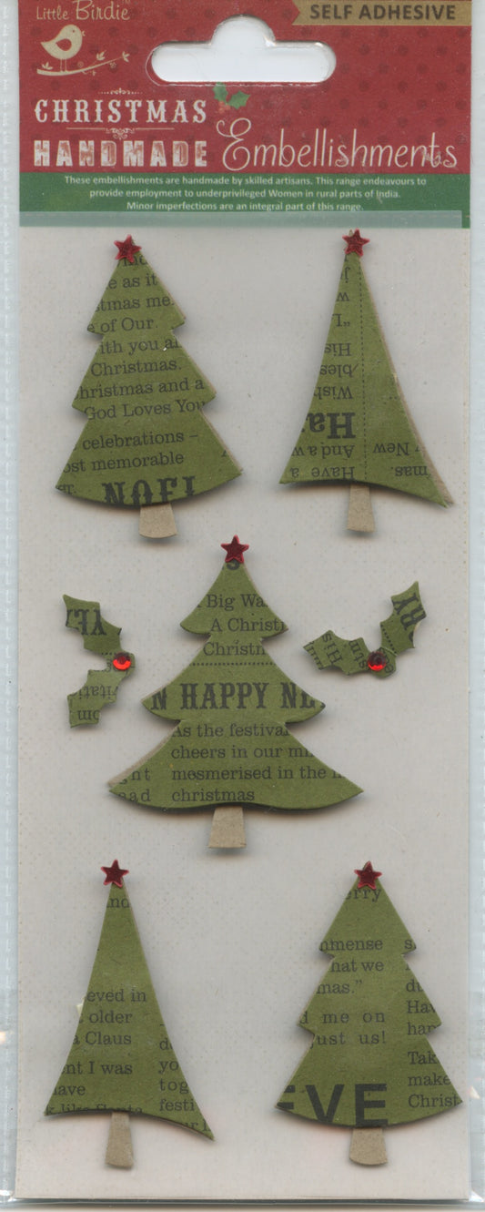 Little Birdie Christmas Handmade Embellishments - Christmas Trees and Ivy