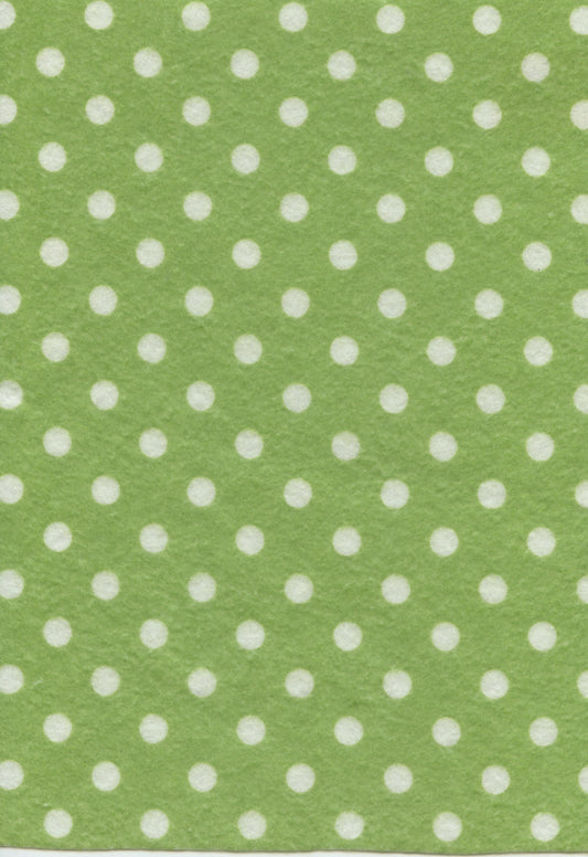 Printed Felt - Lime with Large White Dots - 1 Piece