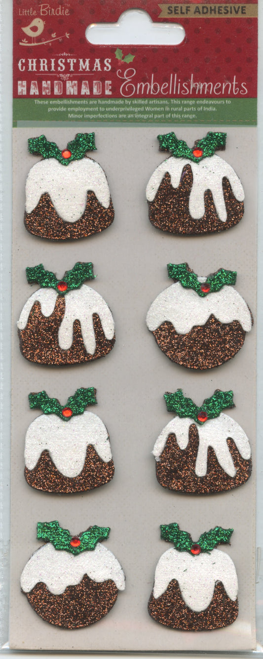 Little Birdie Handmade Christmas Embellishments Self Adhesive 3D Glitter Mini Puddings