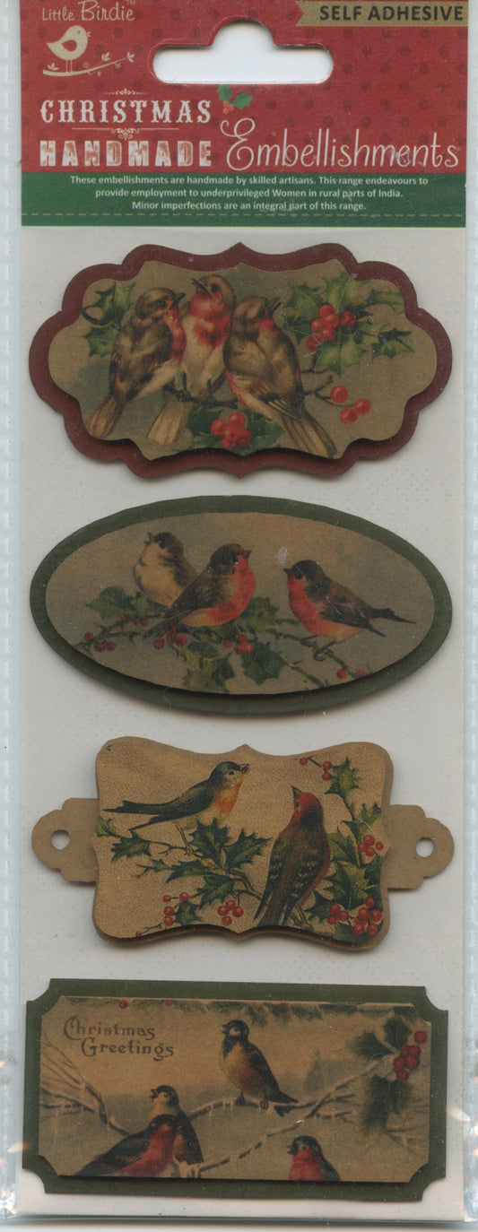Little Birdie Handmade Christmas Embellishments Self Adhesive Christmas Vintage Topper Birds