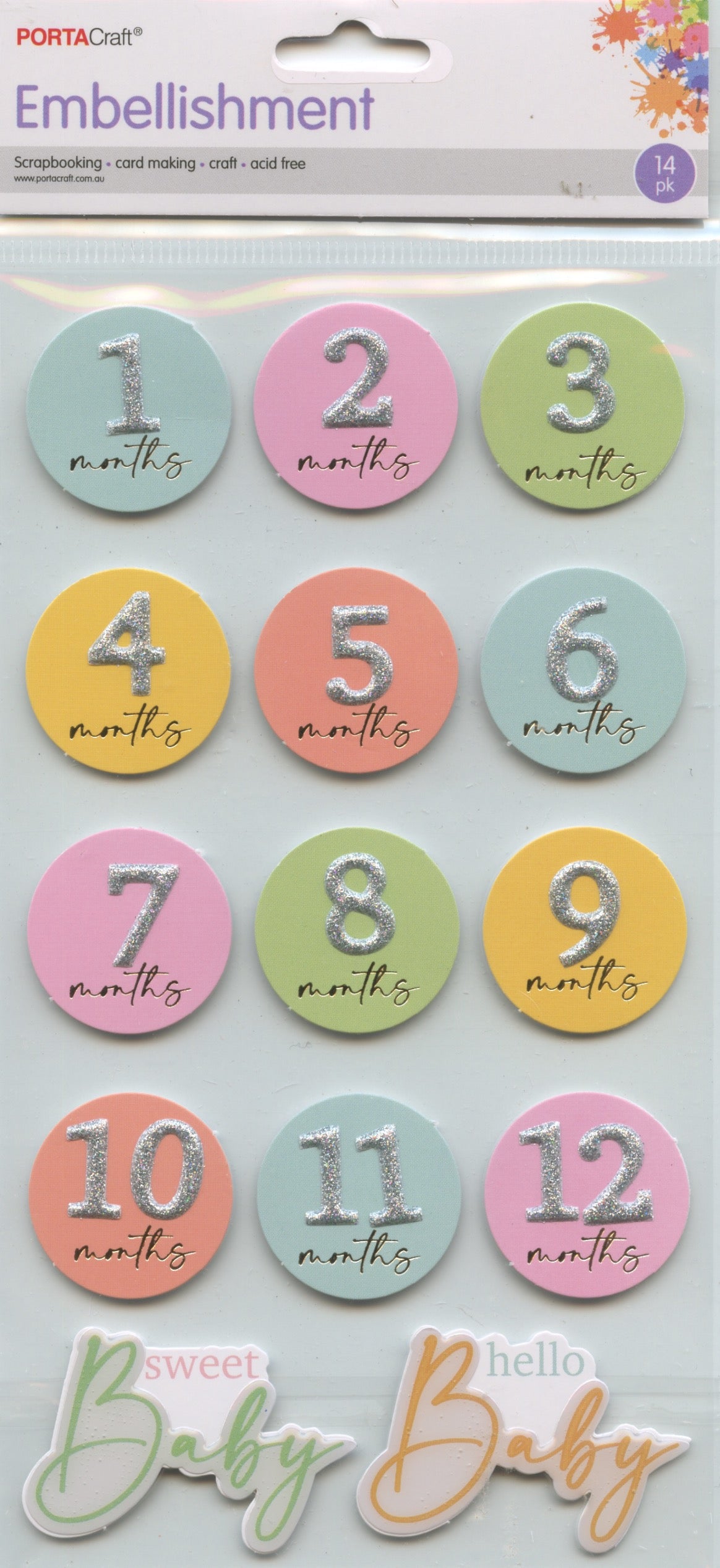 Porta Craft Handmade Embellishments - Baby Months Growth - 14pc