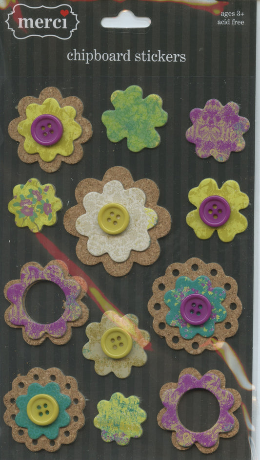 Merci Chipboard Stickers #2 - Flowers - 12pc