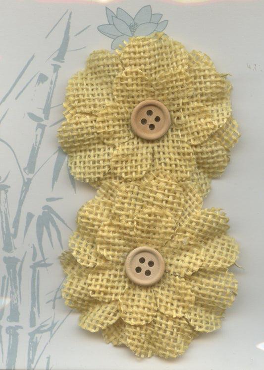 Burlap Flower (5.5cm) with button - 2 pc - Yellow