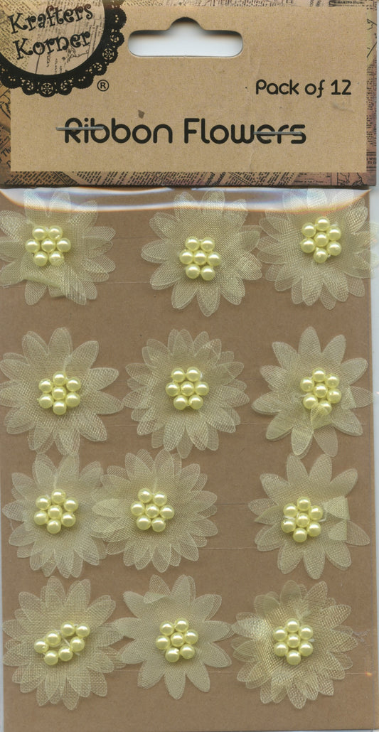 Craft Ribbon Flowers - Yellow - 12 pk