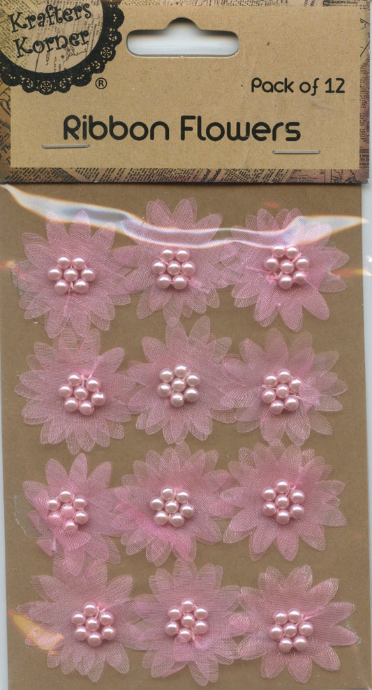 Craft Ribbon Flowers - Pink - 12 pk