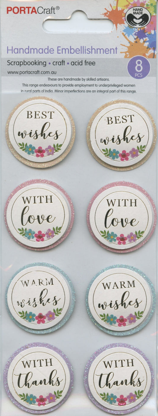 Porta Craft Handmade Embellishments - Word Sentiments - 8pc