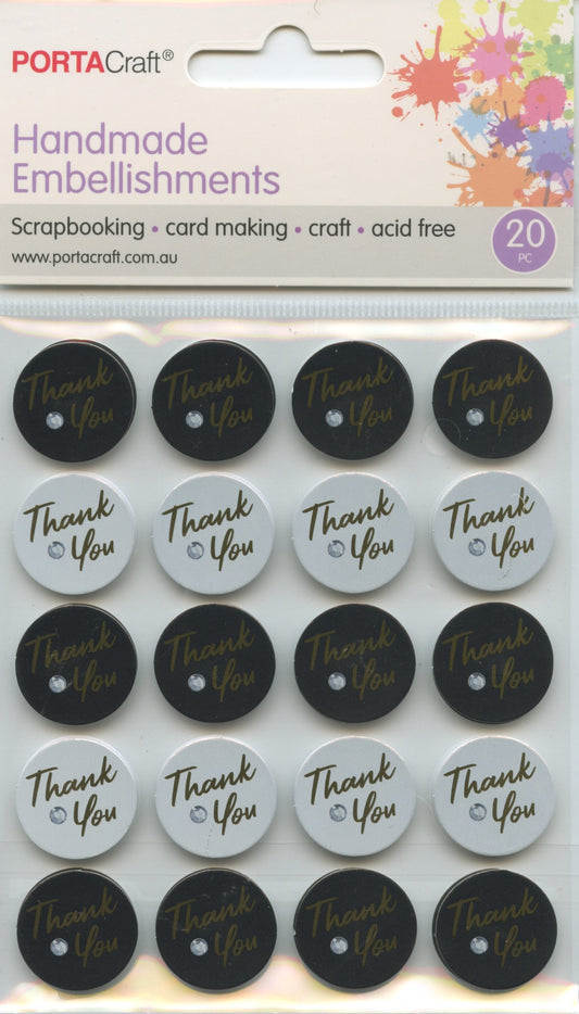 Porta Craft Handmade Embellishments - Thank You - 20pc