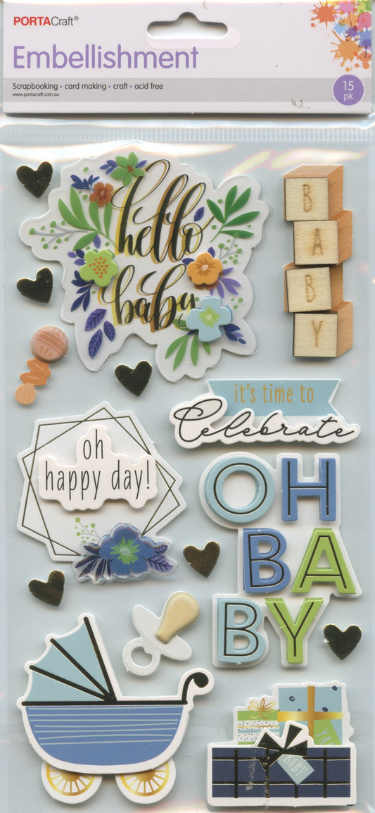 Porta Craft Handmade Embellishments - Oh Baby Boy - 15pc