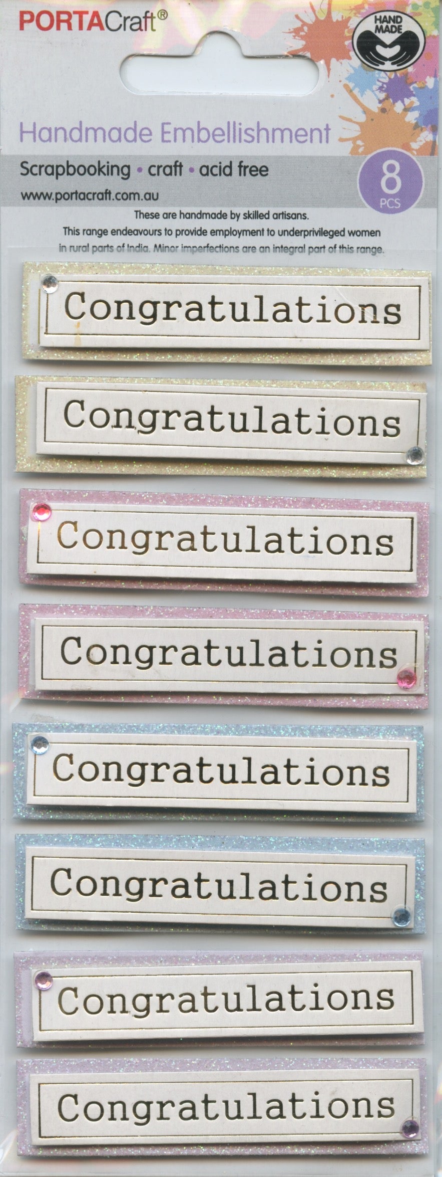 Porta Craft Handmade Embellishments - Congratulations - 8pc