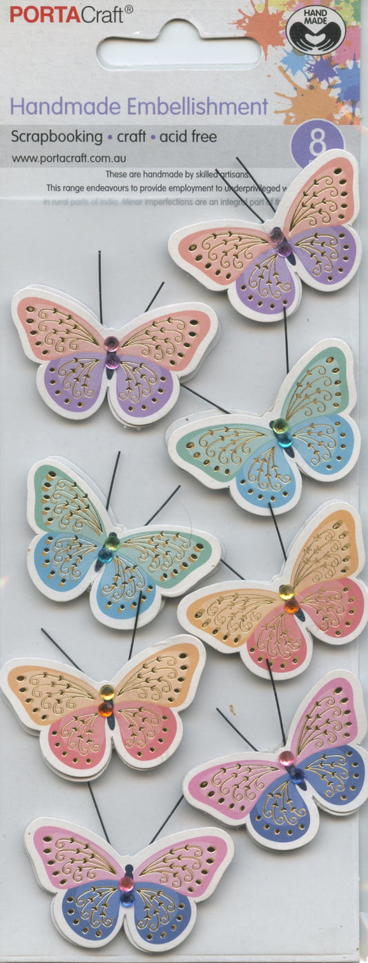 Porta Craft Handmade Embellishments - Pastel Butterflies - 8pc