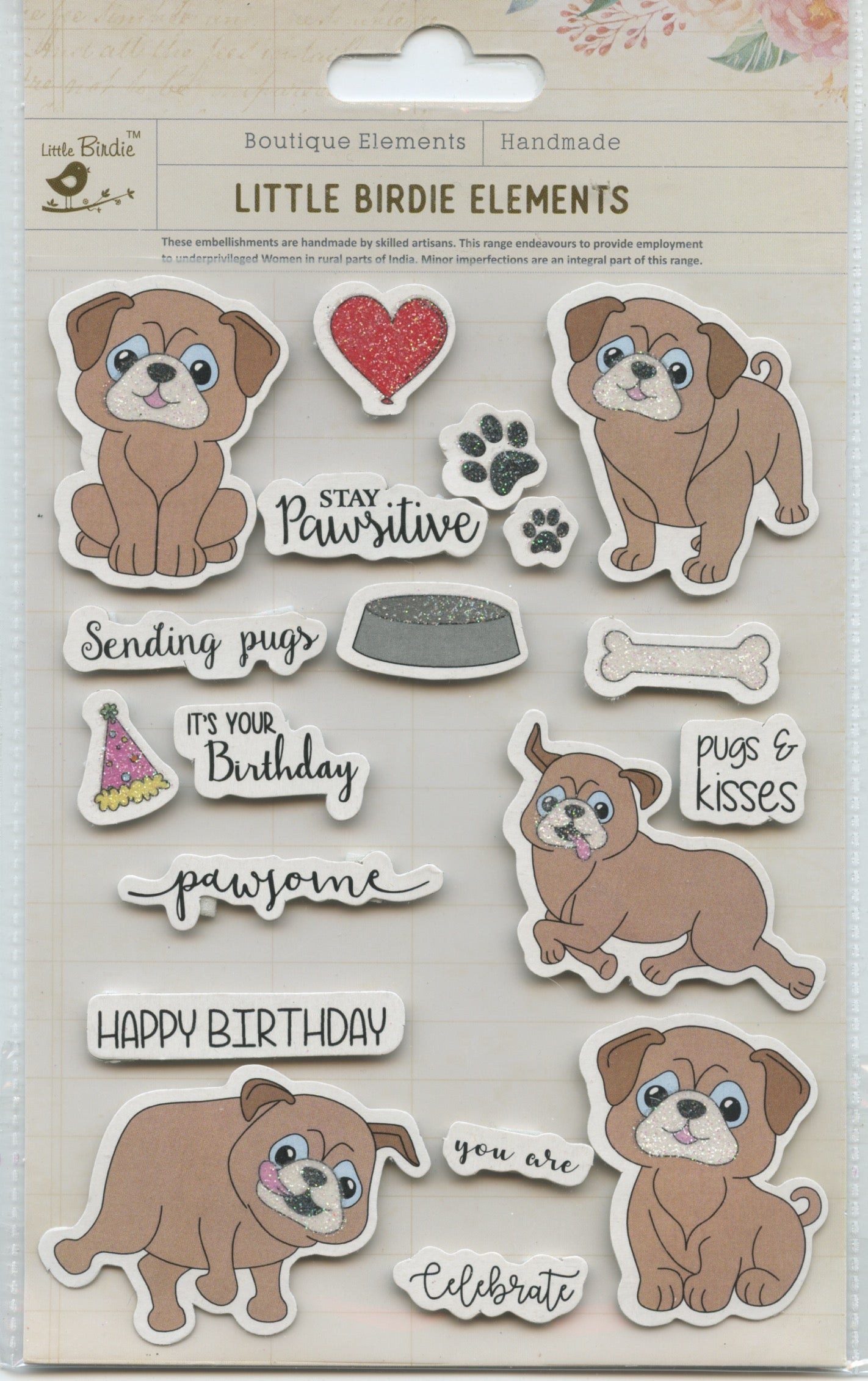 Little Birdie Handmade Embellishments - Celebrate Pawsitivity Dogs 19pc