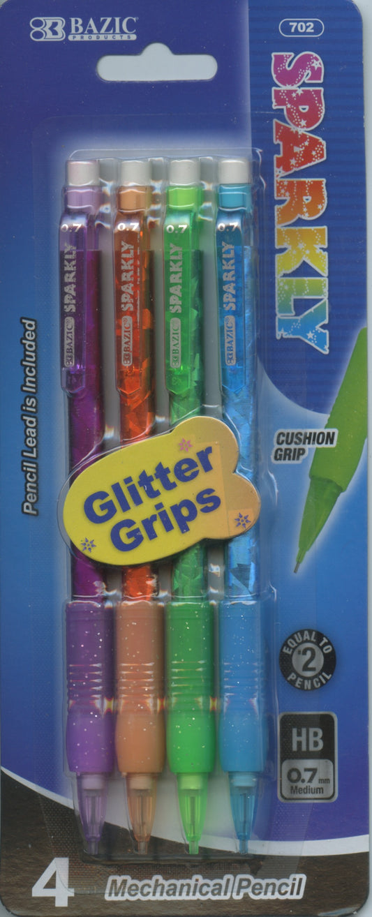 Bazic Sparkly Glitter Grips Pencils 4pk