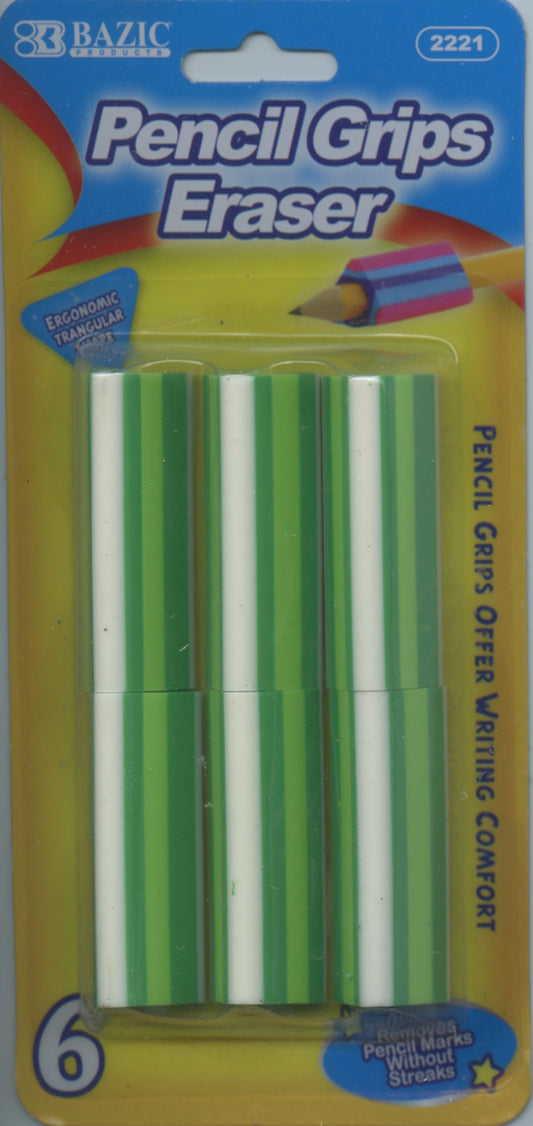 Bazic Pencil Grips Erasers 6pk - Green White