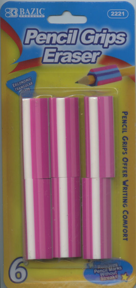 Bazic Pencil Grips Erasers 6pk - Pink White