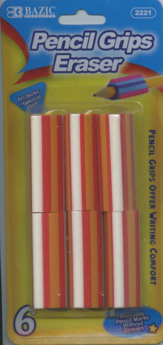 Bazic Pencil Grips Erasers 6pk - Red, Orange, White