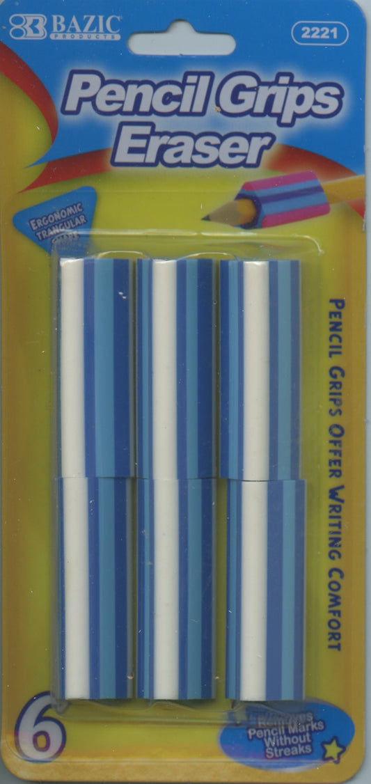 Bazic Pencil Grips Erasers 6pk - Blue White