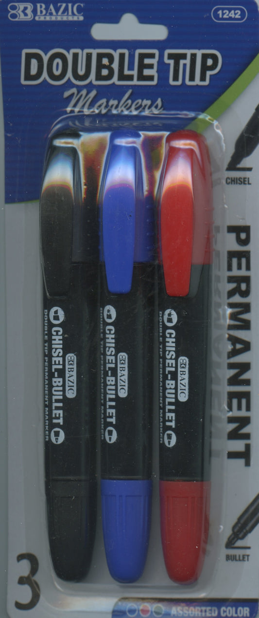 Bazic Double Tip Permanent Markers 3pk