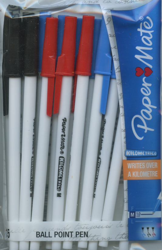 Kilometrico Paper Mate Ball Point Pens 15pk Blue Black Red