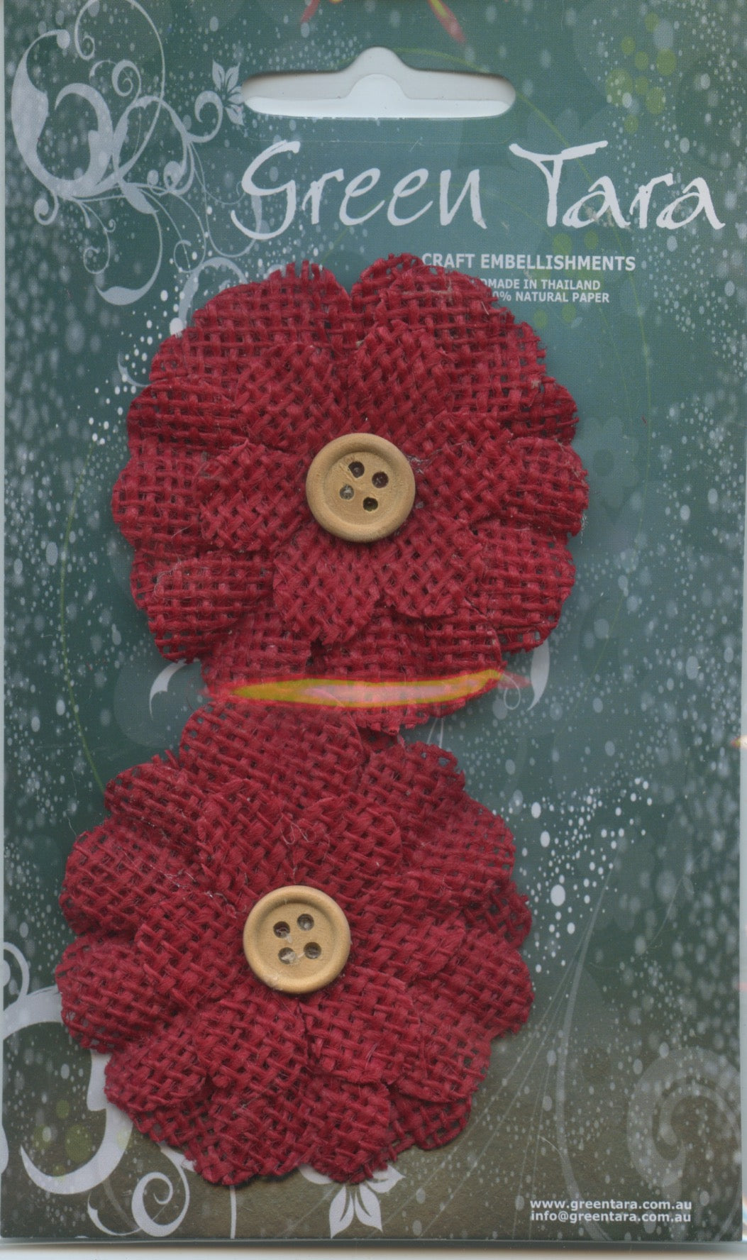 Burlap Flower (5.5cm) with button - 2 pc - Red